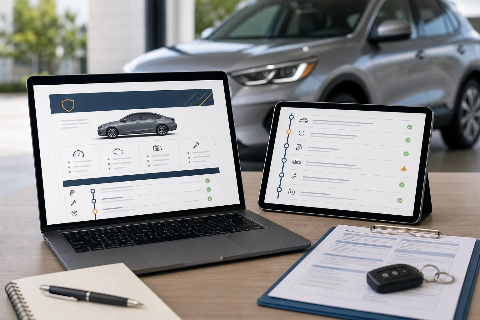 VIN report and vehicle history report comparison on digital screens